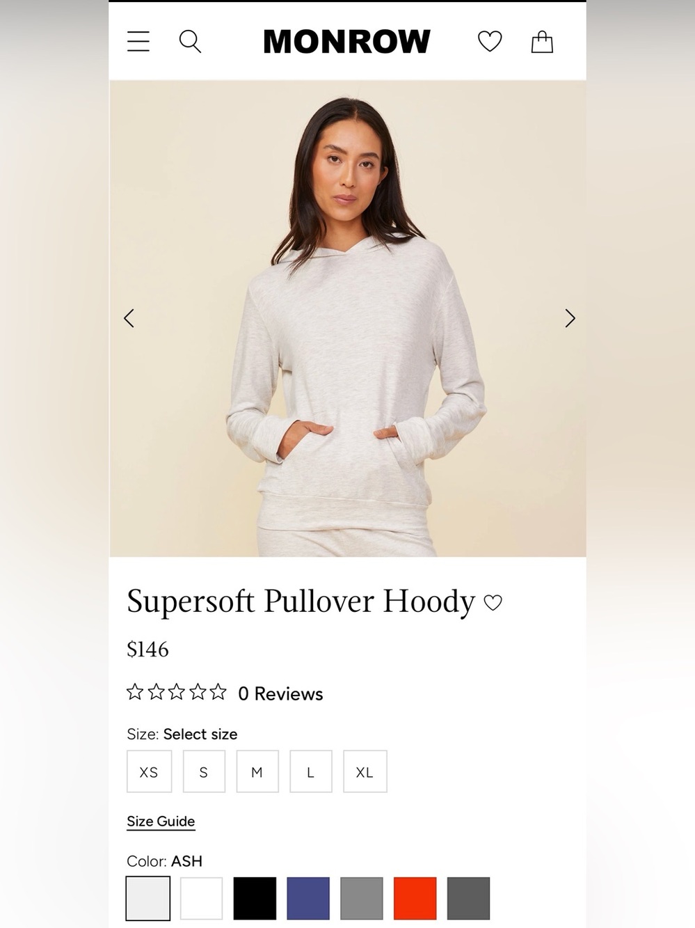 Monrow Light Heathered Gray Pullover Hoody,Size-Large